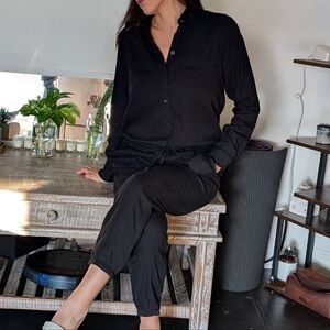 Aerie Classic Black Button-Up Jumpsuit